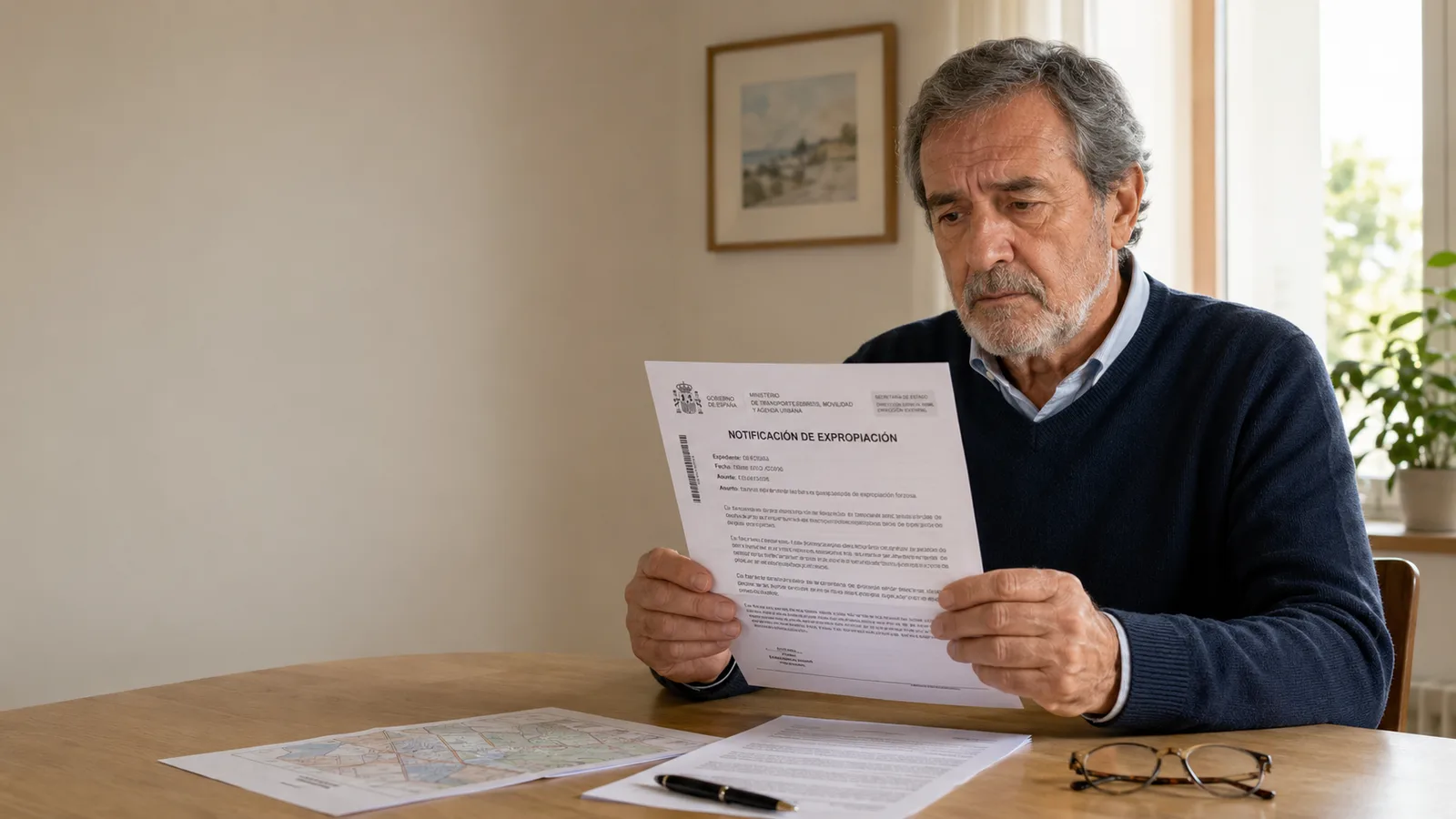 Propietario revisando una notificación de expropiación de Legalia
